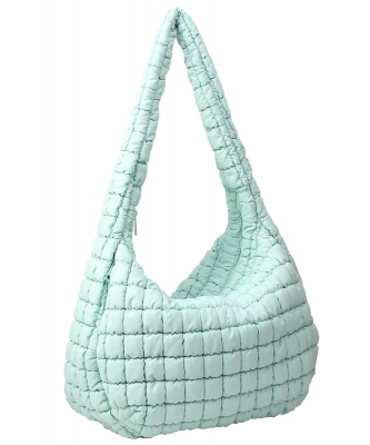 Puffy Quilted Nylon Large Shoulder bag Hobo NQ129 GREEN